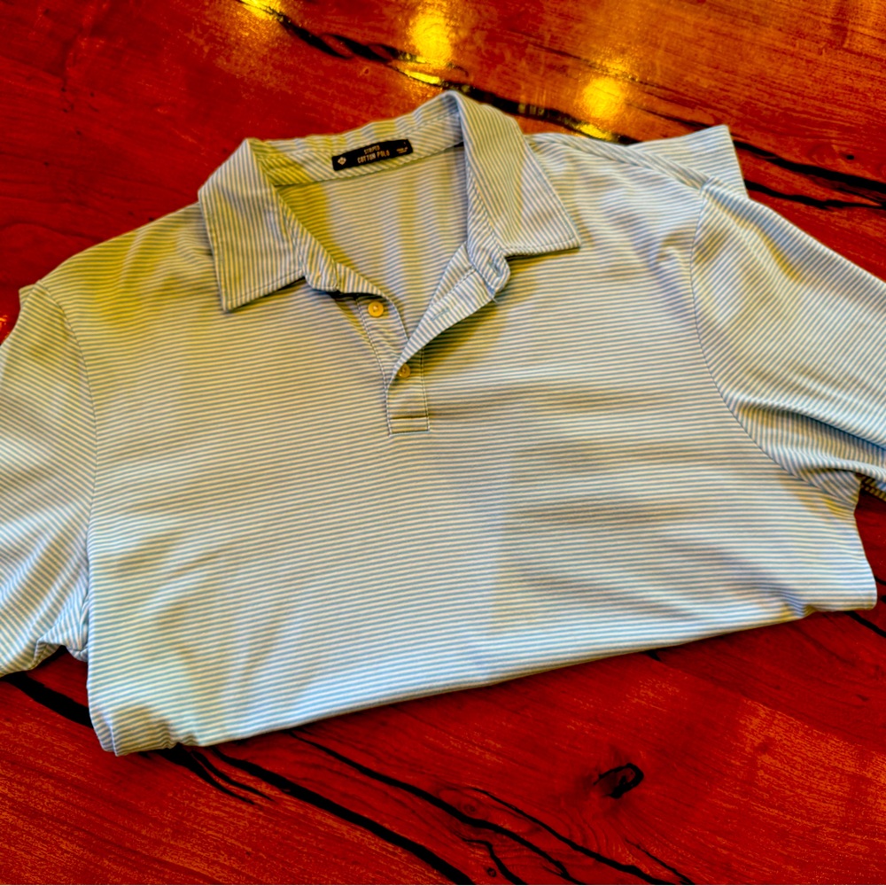 Men’s cotton polo - blue & white striped